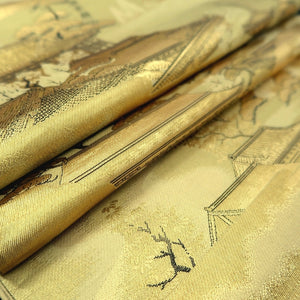 Fukuro Obi Gold Kyoto Temples Landscape Silk BB347W1