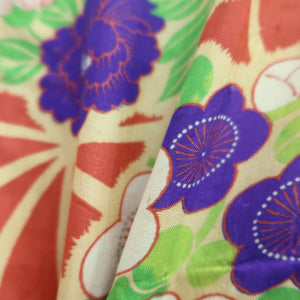 Juban Vintage(1920-1950) Light Red Camellia Plum blossom Silk #10372F4