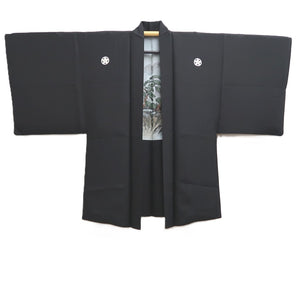 Men's Haori Vintage(1950-1980) Black Montsuki Landscape Silk #10417A2