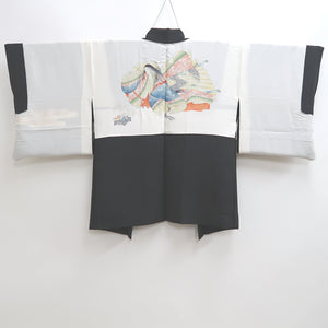 Haori Jacket Vintage(1950-1980) Black Embroidery Flower Alluring Princess Silk #9871B3
