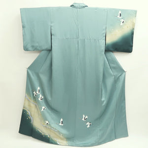 Kimono Blueish Green Crane Birds Tall Silk #9951C1