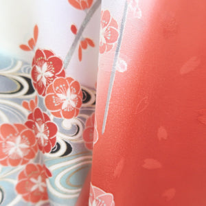 Furisode Light Red Plum blossom Peacock Tall Silk #10558B4