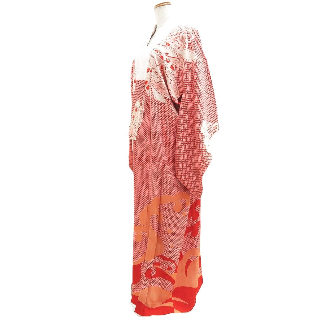 Juban Vintage(1920-1950) Vermillion Chrysanthemum Curling Wave Silk #10373F4