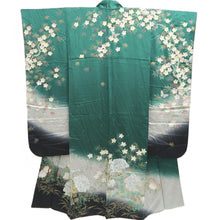 Load image into Gallery viewer, Furisode Green Butterfly Cherry Blossom Silk #10308E5
