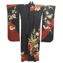 Load image into Gallery viewer, Furisode Black Red Gold Butterfly Cherry Blossom Tall Silk #11087B1
