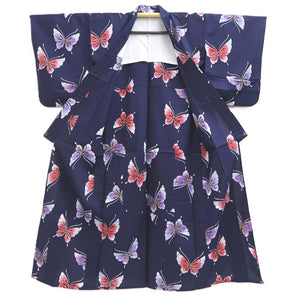 Yukata Vintage(1950-1980) Navy Butterfly Cotton #10491B1