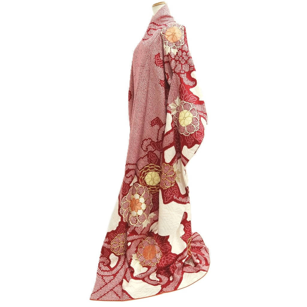 Furisode Red White Gold Shibori Embroidery Silk #10568B4