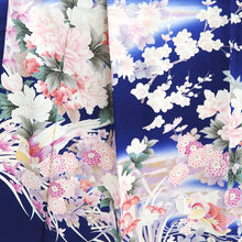 Load image into Gallery viewer, Furisode Blue Bird Plum blossom Silk #10339F2
