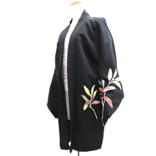 Load image into Gallery viewer, Haori Jacket Vintage(1950-1980) Black Branch Leaves Silk #9859B2
