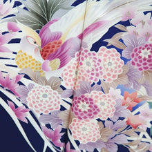 Load image into Gallery viewer, Furisode Blue Bird Plum blossom Silk #10339F2

