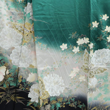 Load image into Gallery viewer, Furisode Green Butterfly Cherry Blossom Silk #10308E5
