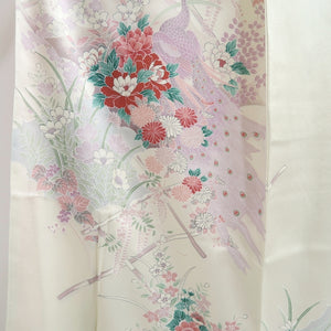 Kimono White Peacock Chrysanthemum Silk #10529B2
