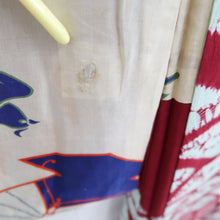 Load image into Gallery viewer, Haori Jacket Vintage(1920-1950) Wine red Light Blue Shibori Chrysanthemum Silk #11008F5
