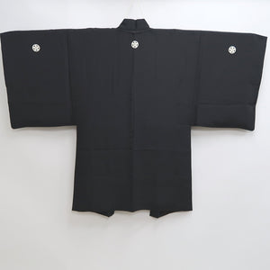 Men's Haori Vintage(1950-1980) Black Habutae Landscape Silk #9987C2