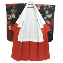 Load image into Gallery viewer, Furisode Black Red Gold Butterfly Cherry Blossom Tall Silk #11087B1

