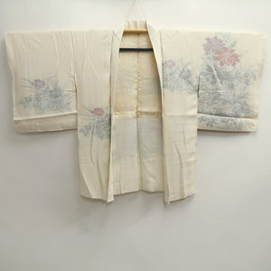 Haori Jacket Vintage(1950-1980) White Silver Flower Silk #10013C3