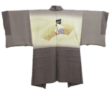 Load image into Gallery viewer, Men's Haori Vintage(1950-1980) Brown Utamaro Ukiyoe Bijinga Silk #10645C4
