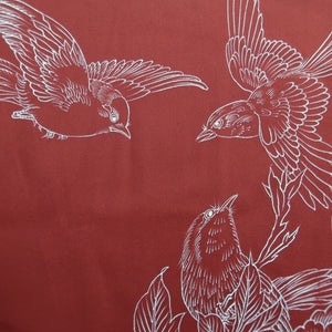 Haori Jacket Vintage(1950-1980) Red Bird Flower Embroidery Silk #9999C3