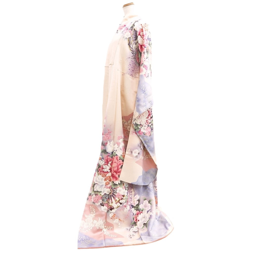 Furisode Pale Pink Plum blossom Chrysanthemum Silk #10549B4