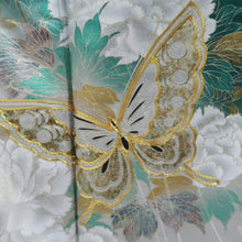 Load image into Gallery viewer, Furisode Green Butterfly Cherry Blossom Silk #10308E5
