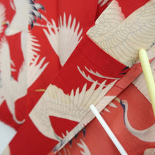 Load image into Gallery viewer, Juban Vintage(1920-1950) Red Crane Birds Silk #10384F5
