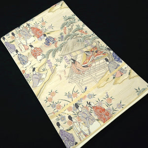 Fukuro Obi White Gold Heian Period Aristocrats Silk BB317V8