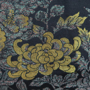 Haori Jacket Vintage(1950-1980) Black Silver Gold Chrysanthemum Silk #10058D1