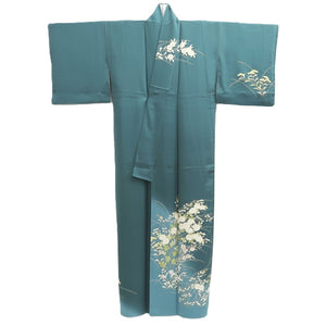 Kimono Blueish Green Chrysanthemum Nadeshiko Silk #10539B3