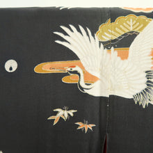 Load image into Gallery viewer, Tomesode Vintage(1920-1950) Black Crane Birds Hand painted Silk #10498B1
