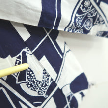 Load image into Gallery viewer, Yukata Vintage(1950-1980) White Navy Kabuki Cotton #10764D4
