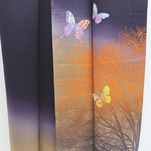 Kimono Navy Butterfly Tree Silk #10251E3