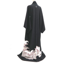 Load image into Gallery viewer, Tomesode Black Crane Birds Silk #10398A1

