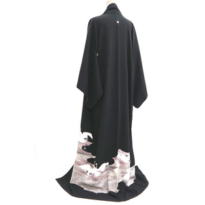 Tomesode Black Crane Birds Silk #10398A1