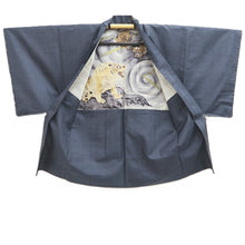 Load image into Gallery viewer, Men&#39;s Haori Vintage(1950-1980) Blue Black Dragon Tiger Silk #10289E4
