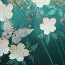 Load image into Gallery viewer, Furisode Green Butterfly Cherry Blossom Silk #10308E5
