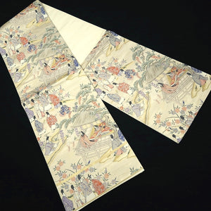 Fukuro Obi White Gold Heian Period Aristocrats Silk BB317V8