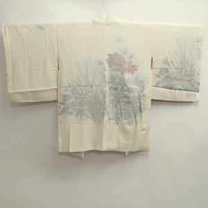 Haori Jacket Vintage(1950-1980) White Silver Flower Silk #10013C3