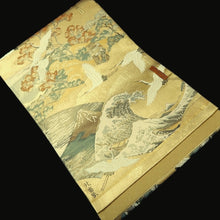 Load image into Gallery viewer, Fukuro Obi Gold Hokusai Ukiyoe Crane Birds Silk BB348W1
