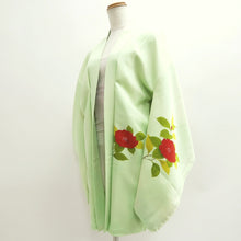 Load image into Gallery viewer, Haori Jacket Vintage(1950-1980) Light Green Peony Branch Rinzu Silk #9747A2
