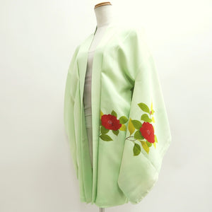 Haori Jacket Vintage(1950-1980) Light Green Peony Branch Rinzu Silk #9747A2