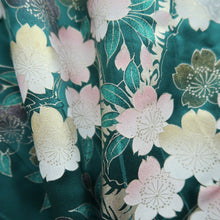 Load image into Gallery viewer, Furisode Green Butterfly Cherry Blossom Silk #10308E5
