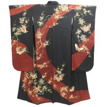 Load image into Gallery viewer, Furisode Black Red Gold Butterfly Cherry Blossom Tall Silk #11087B1
