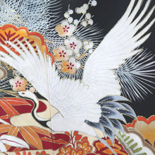 Load image into Gallery viewer, Tomesode Vintage(1920-1950) Black Hand painted Crane Birds Silk #10407A2
