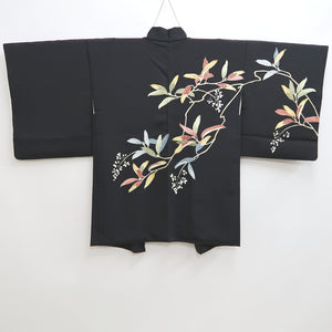 Haori Jacket Vintage(1950-1980) Black Branch Leaves Silk #9859B2