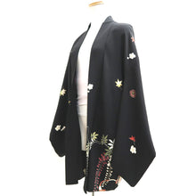 Load image into Gallery viewer, Haori Jacket Vintage(1950-1980) Black Hand painted Ume Kiku Silk #9889B3
