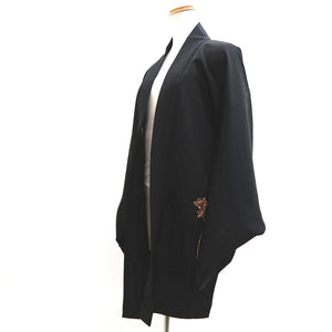 Haori Jacket Vintage(1950-1980) Black Fully Embroidered Flower Silk #10045C5