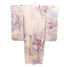 Load image into Gallery viewer, Furisode Pale Pink Plum blossom Chrysanthemum Silk #10549B4
