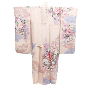 Furisode Pale Pink Plum blossom Chrysanthemum Silk #10549B4