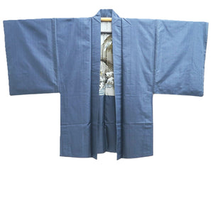 Men's Haori Vintage(1950-1980) Blue Black Eagle Wide Silk #10443A3