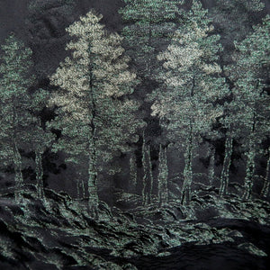 Haori Jacket Vintage(1950-1980) Black Tree Mountain Landscape Silk #9776A4